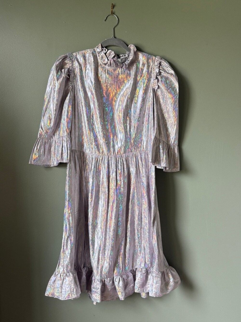 NWT Batsheva Silver Holographic Mini Dress Size 8